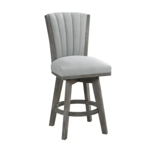 Core Set of 2 Swivel Counter Stool Chairs, Gray, Channel Tufted Velvet