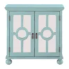 Anik Accent Cabinet, 2 Mirror Inlaid Glass Door, Aqua Green Wood