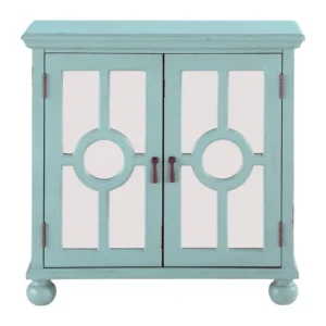 BM336330_1_01192f82-c4eb-447b-b202-a5e41b071781 Anik Accent Cabinet, 2 Mirror Inlaid Glass Door, Aqua Green Wood