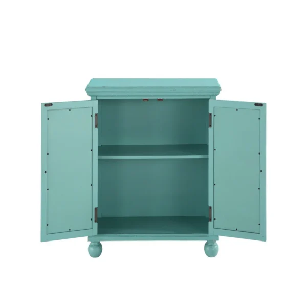 Anik Accent Cabinet, 2 Mirror Inlaid Glass Door, Aqua Green Wood