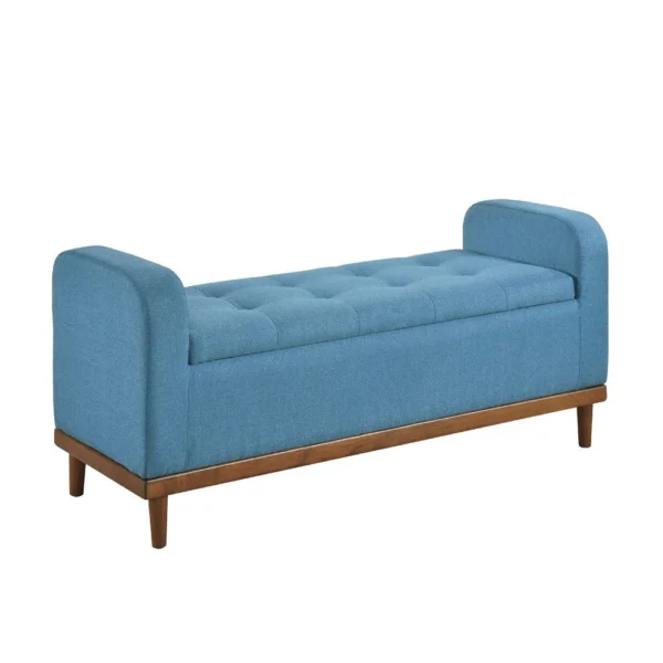 Bity Lift Top Storage Bench, Blue Textured Fabric, Wood Base, 50 Inch