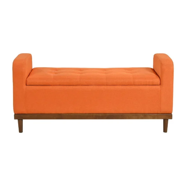 Bity Lift Top Storage Bench, Orange Textured Fabric, Wood Base 50 Inch