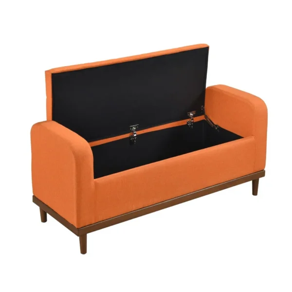 Bity Lift Top Storage Bench, Orange Textured Fabric, Wood Base 50 Inch