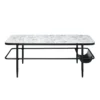 Marty 3pc Coffee End Table Set, White Marble Fluted Glass Tops, Black