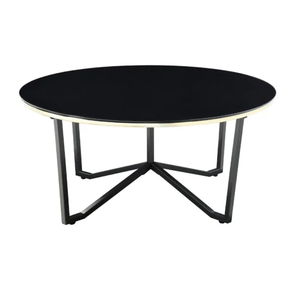 Amyra 3pc Occasional Coffee and End Table Set, Black Glass, Gold