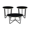 Amyra 3pc Occasional Coffee and End Table Set, Black Glass, Gold