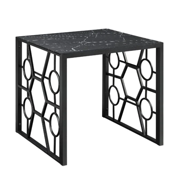 Melin 3pc Coffee and End Table Set, Geometric, Black Glass Marbled Top