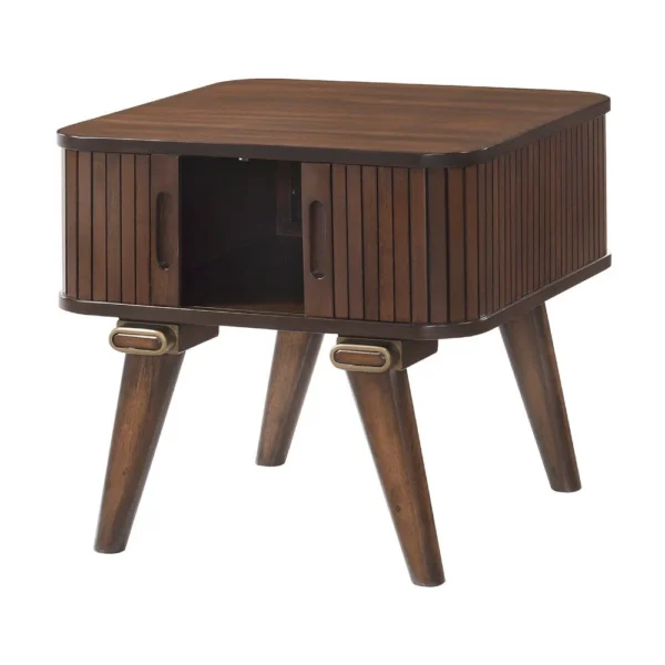 Manny Side End Table, 2 Tambour Doors, A Frame Walnut Brown 24 Inch