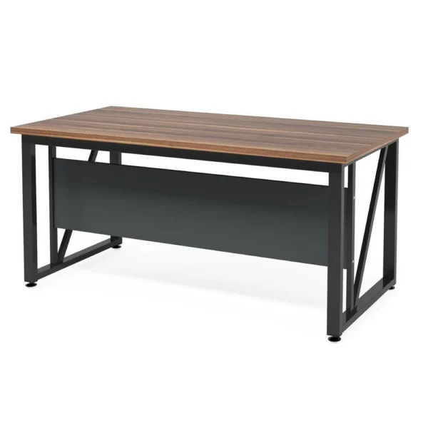 Tibe Computer Desk, 55 Inch Rectangle Top, Brown Wood Black Metal Legs