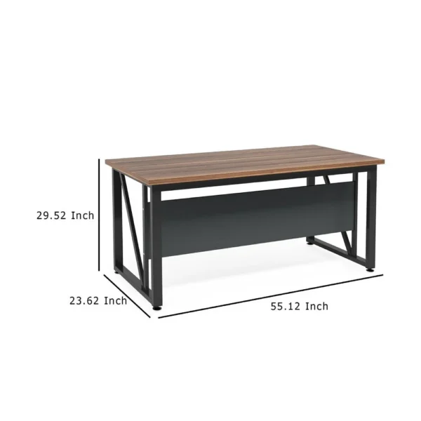 Tibe Computer Desk, 55 Inch Rectangle Top, Brown Wood Black Metal Legs