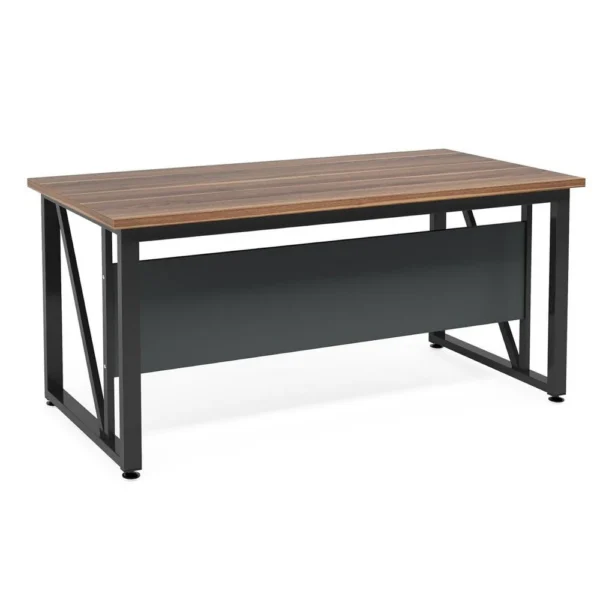 Tibe Computer Desk, 55 Inch Rectangle Top, Brown Wood Black Metal Legs