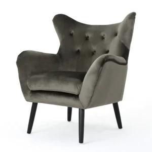 BM337024_13c6d343-c9f7-4d83-a18f-16e08aac46c6 Zorro Armchair, Black Angled Wood Legs, Gray Button Tufted Velvet