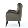 Zorro Armchair, Black Angled Wood Legs, Gray Button Tufted Velvet