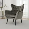 Zorro Armchair, Black Angled Wood Legs, Gray Button Tufted Velvet