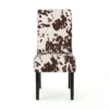 Serie Dining Chair Set of 2, Cowhide Pattern Beige Velvet, Rubberwood