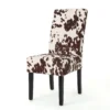 Serie Dining Chair Set of 2, Cowhide Pattern Beige Velvet, Rubberwood