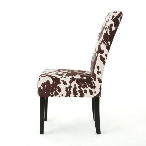 Serie Dining Chair Set of 2, Cowhide Pattern Beige Velvet, Rubberwood