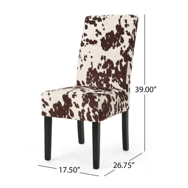 Serie Dining Chair Set of 2, Cowhide Pattern Beige Velvet, Rubberwood