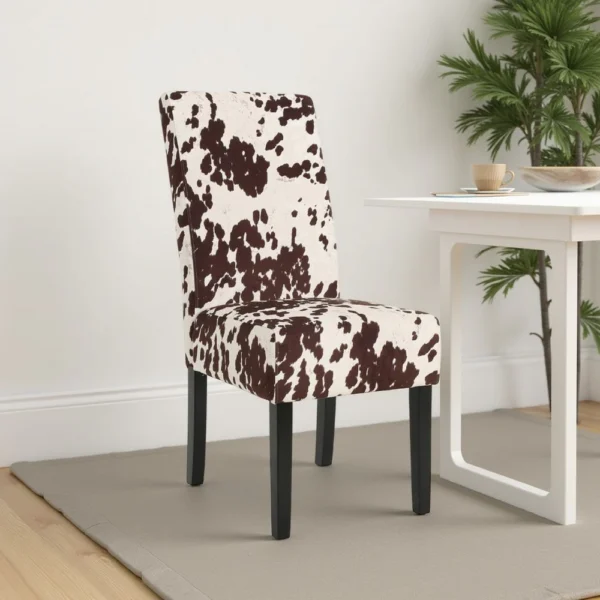 Serie Dining Chair Set of 2, Cowhide Pattern Beige Velvet, Rubberwood