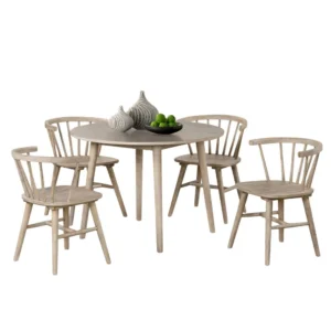BM337251 Yely 5pc Dining Table and 4 Windsor Chairs Set, Natural Oak Brown