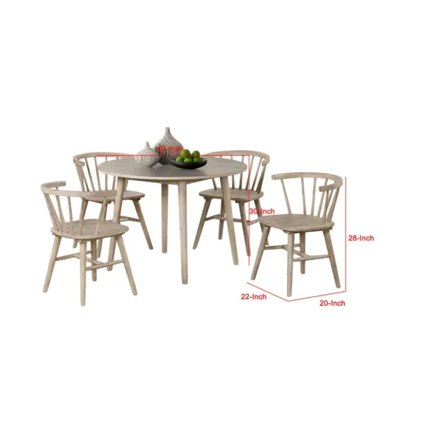BM337251_4 Yely 5pc Dining Table and 4 Windsor Chairs Set, Natural Oak Brown