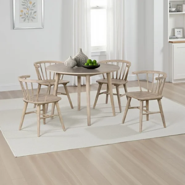 BM337251_5 Yely 5pc Dining Table and 4 Windsor Chairs Set, Natural Oak Brown