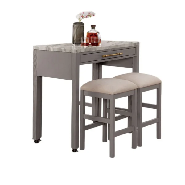 BM337256 Helly 3pc Counter Height Table and 2 Stool Set, Gray Faux Marble Top
