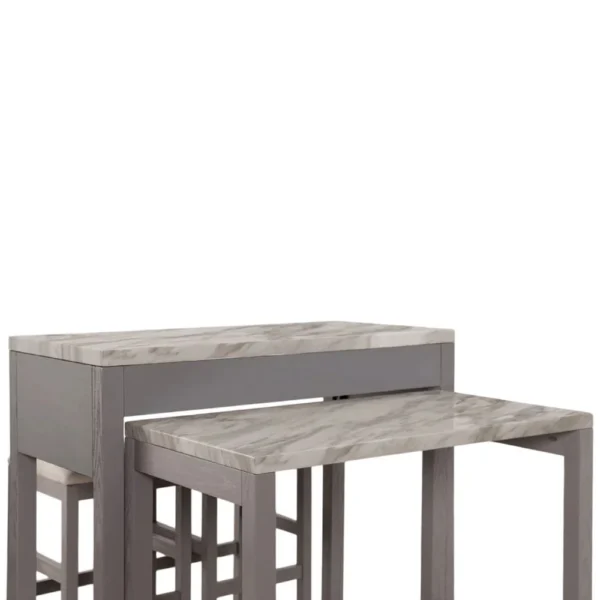 BM337256_2 Helly 3pc Counter Height Table and 2 Stool Set, Gray Faux Marble Top