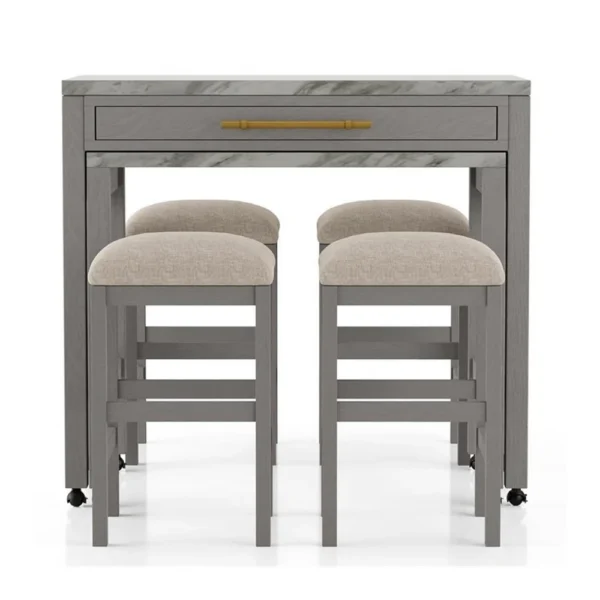 BM337257_1 Helly 5pc Counter Height Table and 4 Stool Set, Gray Faux Marble Top