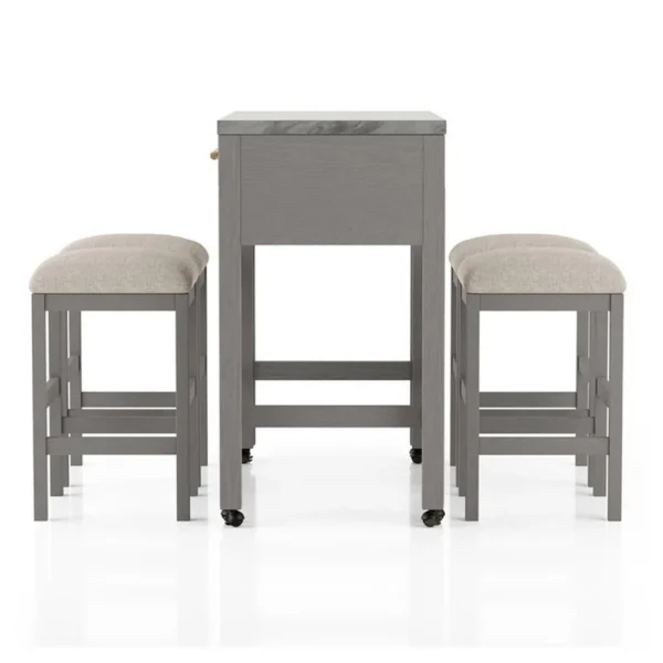 BM337257_2 Helly 5pc Counter Height Table and 4 Stool Set, Gray Faux Marble Top