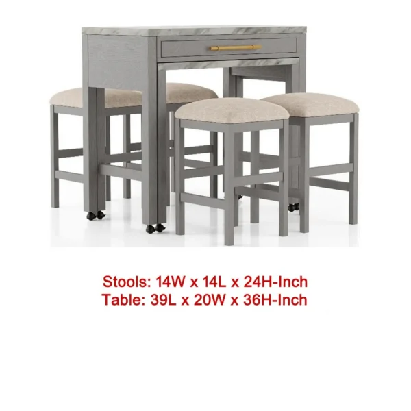BM337257_4 Helly 5pc Counter Height Table and 4 Stool Set, Gray Faux Marble Top