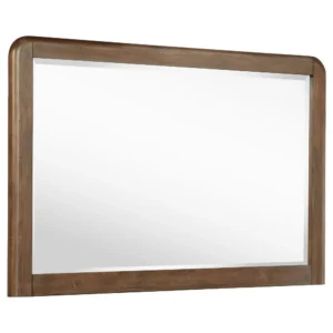 Rie Dresser Mirror, Walnut Brown Wood, Rounded Open Corners, 32 Inch