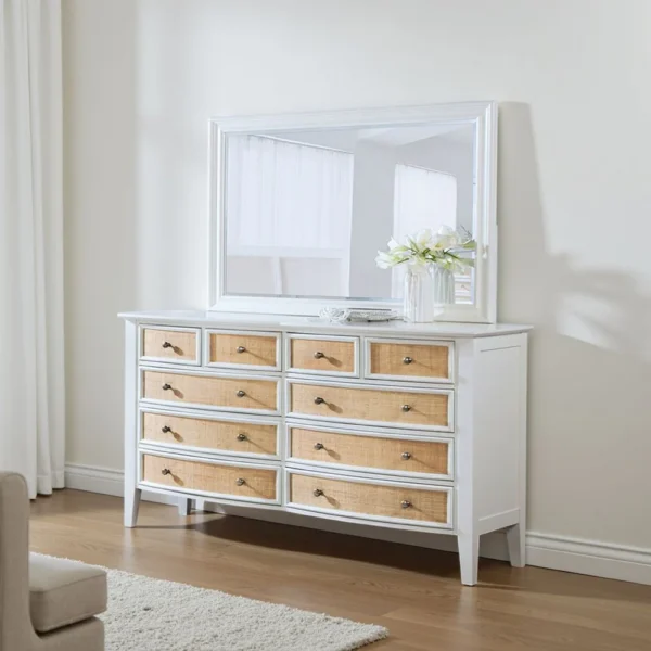 BM337941_5 Heo Dresser Mirror, Landscape White Wood Frame, Beveled Glass, 36 Inch
