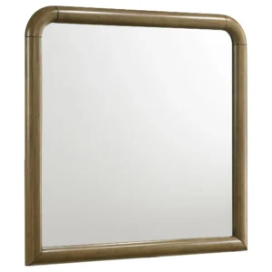 Deon Dresser Mirror, Brown Wood, Round Frame with Curved Top, 37 Inch