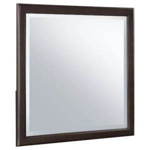 Amber Dresser Mirror, Brown Wood Frame, Beveled Mirror Glass, 38 Inch