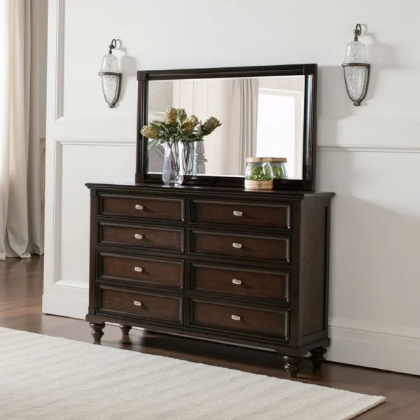 BM337944_5 Meon Dresser Mirror, Dark Oak Brown Wood Frame, Rectangular 32 Inch