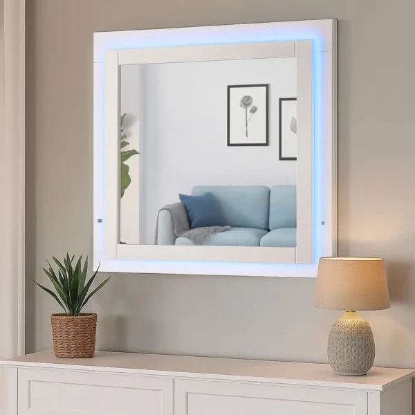 BM337958_5 Sok LED Dresser Mirror, White High Gloss Finish, Rectangular 37 Inch