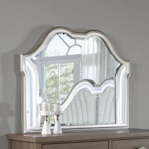 BM338034_5 Nive Dresser Mirror, Silver Wood Frame, Double Arch Top, 40 Inch