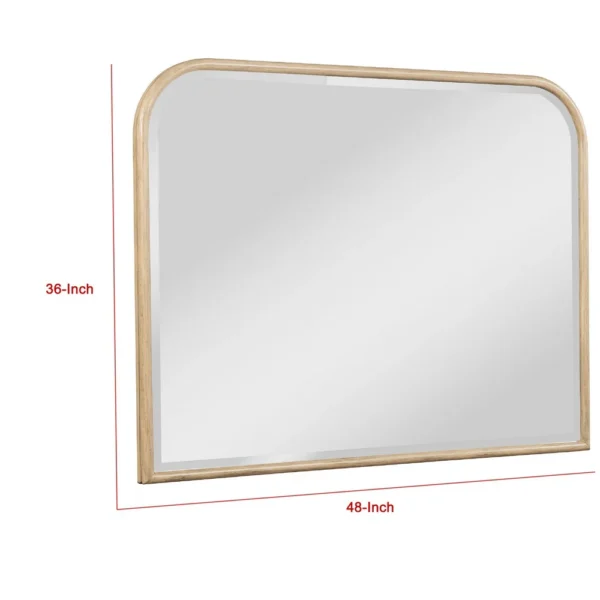 Lno Dresser Mirror, Beige Oak Wood Frame, Rectangular 36 Inch