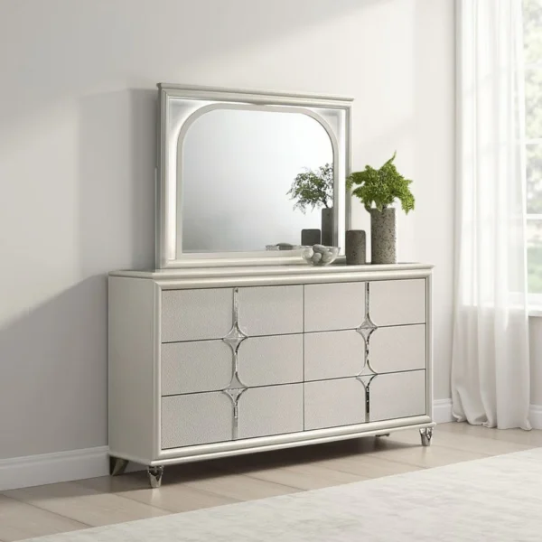 BM338045_5 Ory Dresser Mirror, Touch LED Lighting, Pearl White Wood, 36 Inch