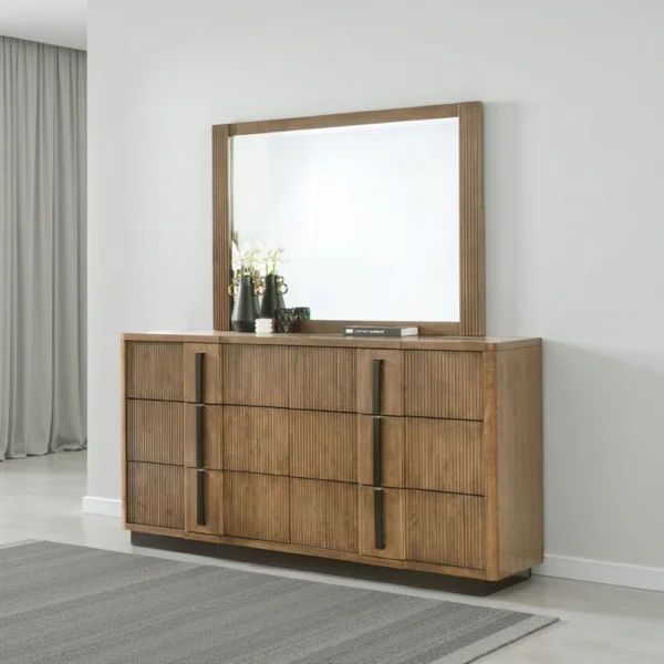 BM338050_5 Reon Dresser Mirror, Ash Brown Wood Frame, Vertical Fluting, 38 Inch