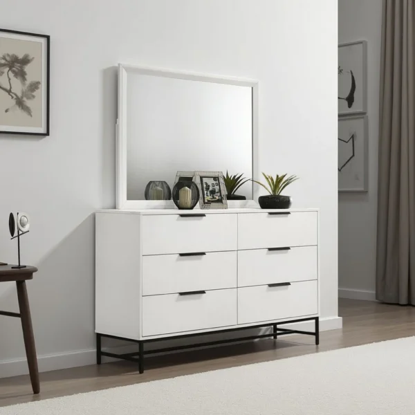 BM338140_5 Noro Dresser Mirror with Slim Trim, Open Mitered Corners, White Wood