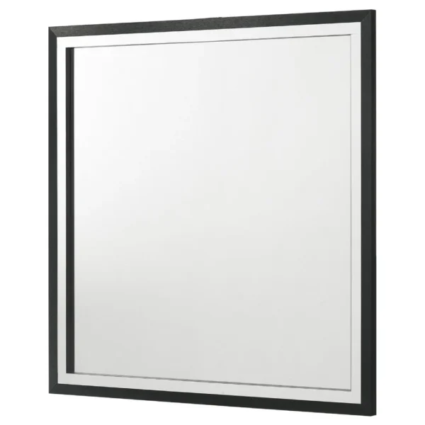 Jenny Square Dresser Mirror, Polished Chrome Trim, Black Wood-Melamine