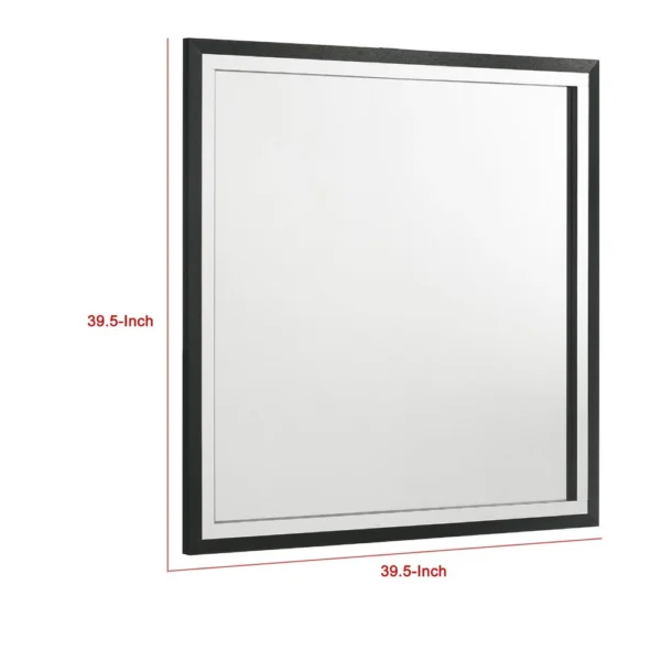 Jenny Square Dresser Mirror, Polished Chrome Trim, Black Wood-Melamine