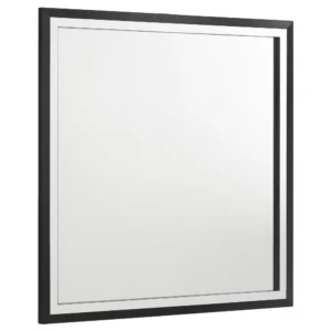 Jenny Square Dresser Mirror, Polished Chrome Trim, Black Wood-Melamine