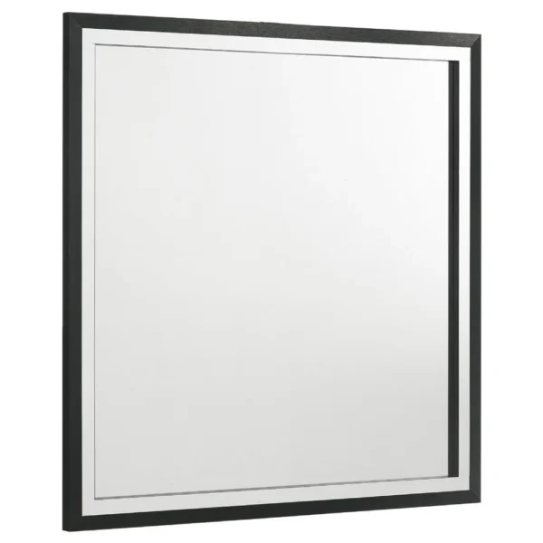 Jenny Square Dresser Mirror, Polished Chrome Trim, Black Wood-Melamine