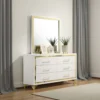 BM338144_5 Jenny Square Dresser Mirror, Polished Golden Trim, White Wood-Melamine