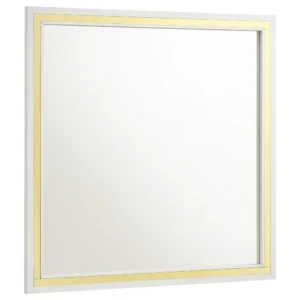 Jenny Square Dresser Mirror, Polished Golden Trim, White Wood-Melamine