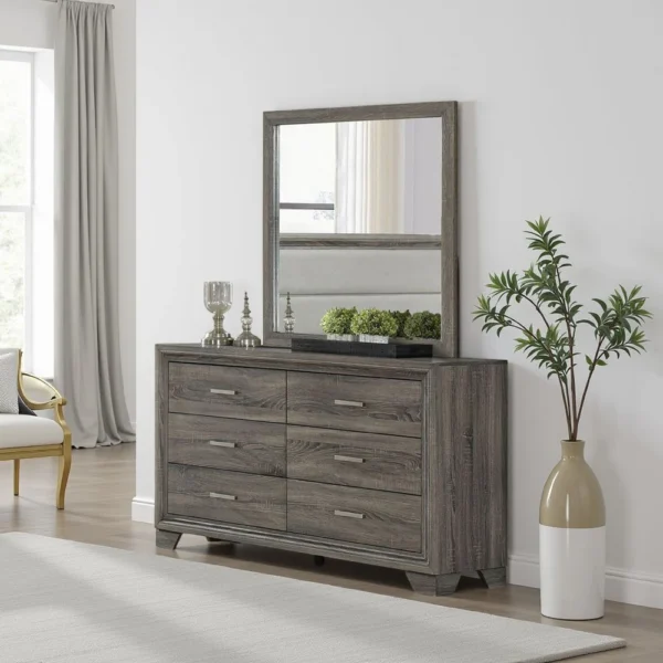 BM338146_5 Reay Rectangular Dresser Mirror, Flat Glass Design, Oak Brown Wood