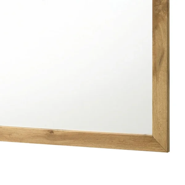 Wemy Rectangular Dresser Mirror, Flat Glass Design, Natural Pine Wood